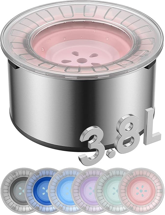 Heouvo 1Gallon Large Dog Water Bowl No Spill, [Anti Digging Lid & Rubber Bottom] Spill Proof Dog Bowl, Anti Splash Mess Dripless Slow Drinking Stainless Steel Water for Sloppy Messy Drinkers Car