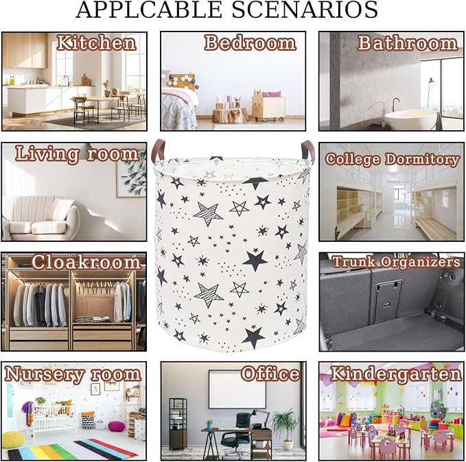Waterproof Laundry Hamper Collapsible Laundry Basket Leather Handle Laundry Bag Large Clothes Storage Toy Organization for Bathroom Bedroom Laundryroom College Dorms (Caisanjiao-001)