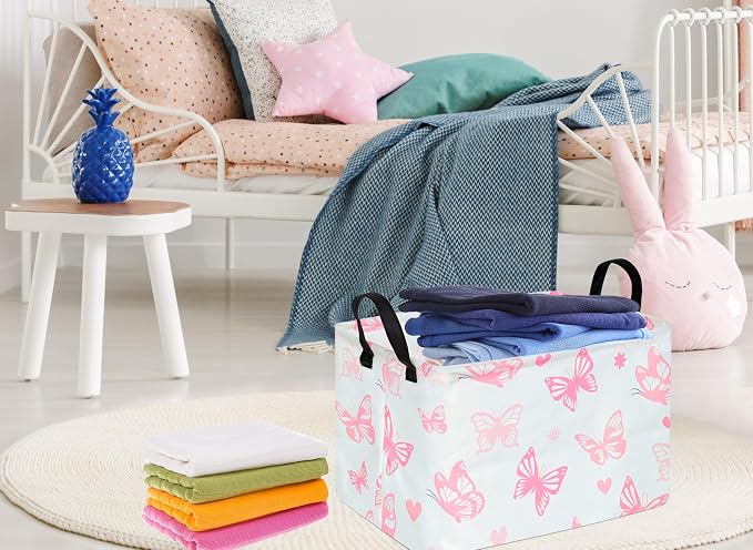 Storage Basket Home Shelf Basket Kids Organizer Box Clothes Laundry Hamper Nursery Bin Gift Laundry Basket with Handles for Home (Butterfly)