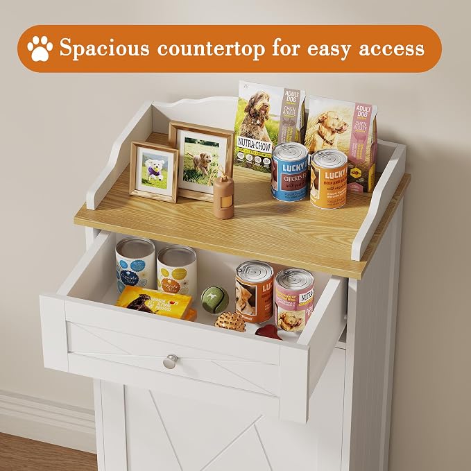kepptory Dog Feeding Station with Storage Drawer, Pet Organizers and Storage Adjustable Shelf, Dog Feeder Station, Pet Storage Cabinet for Cats and Dogs