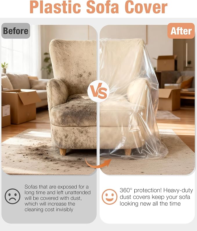 Magicheap Extra Thick 4mil Plastic Chair Cover, 44"H x 36"W x 84"D, Clear | Dust-Proof Sofa Cover for Recliner Chair Armchair Rocking Sofa, Waterproof,Furniture Moving Bags for Moving Storage