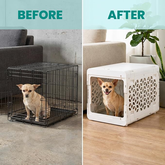 PAWD Collapsible Puppy and Dog Crate - Stylish Pet Kennel - Safe Indoor Kennel- Lightweight, Compact & Portable for Travel - Small White