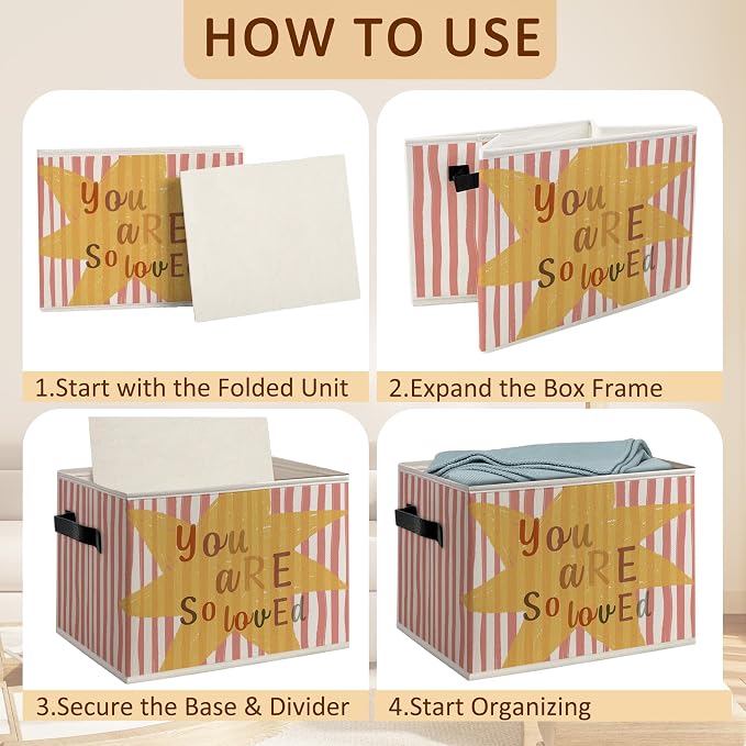 Kids Nursery Foldable Storage Bins Box with Handles, Kids Bedroom Decor, You Are So Loved Pink Striped Decorative Storage Boxes Baskets Toybox Organizer for Nursery Room Classroom
