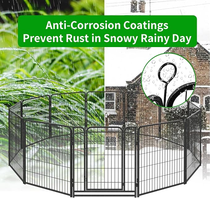 Kfvigoho Dog Playpen Outdoor Extra Wide 16 Panels Heavy Duty Dog Fence 40" | Anti-Rust Coating-Strengthened Dog Fence with Doors Portable for RV Camping Yard, Total 42FT, 140 Sq.ft, Snowy Black