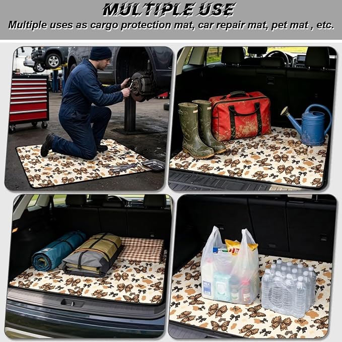 Howilath Leopard Bow Print Heavy Duty Car Trunk Mat Non-Slip Cargo Liner with Anti-Slip Backing, Universal Fit Rear Trunk Protector