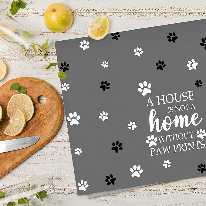Grey Paw Farmhouse Kitchen Towels Decor Gifts for Women Pet Lovers, A House is Not A Home Without Paw Prints Decorative Bathroom Towels, Funny Dish Hand Towels for Kitchen Drying 16x24 Inch