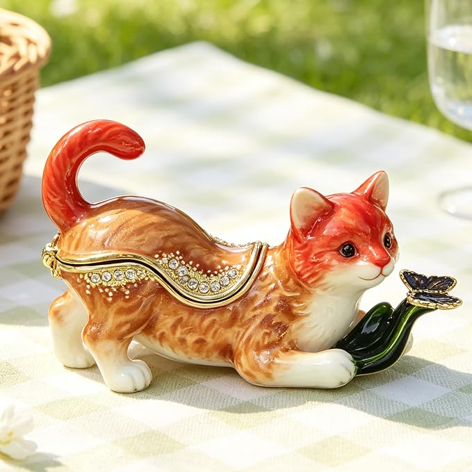 Hand Painted Trinket Box Pet Series Enamel Vintage Jewelry Box Hinged Metal Organizer Decorative Treasure Box