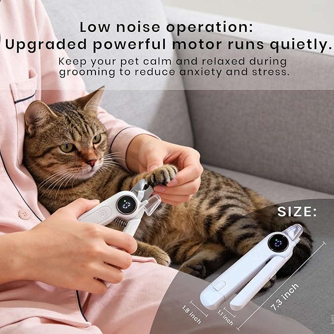 2-in-1 Dog Nail Clippers & Grinder, LED Light for Black Nails, Heavy Duty Smart Display Electric Pet Nail Trimmer, 3 Speed Quiet Rechargeable for Small Medium Large Dogs Cats (White)