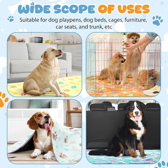 Tegeme 6 Pcs Waterproof Dog Blanket 41 x 30 Inch Paw Print Pet Blanket for Dogs Cats Puppy Washable Soft Fluffy Fleece Rug Flannel Throw Warm Sleep Mat for Kitten Doggy