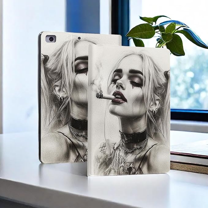 for Microsoft Surface Pro 8-13" 2021 Tablet Case,Auto Wake/Sleep,Adjustable Stand Protective Cover - Smoking Girl Illustration