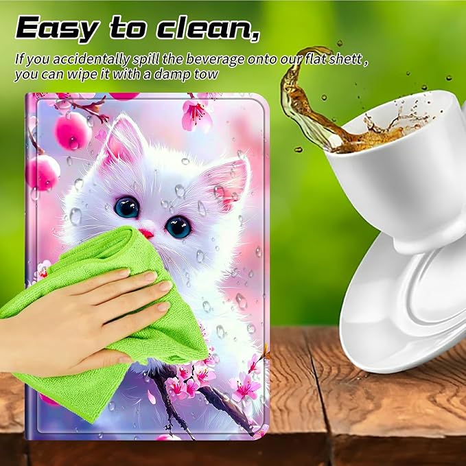 Universal Tablet Case for T-Mobile Revvl Tab 2 10.1" 2025/Revvl Tab 5G 10.36" 2023, 360 Degree Rotating Kickstand Protective Stand PU Leather Shell Cover for 9"-10.5", Flower White Cat