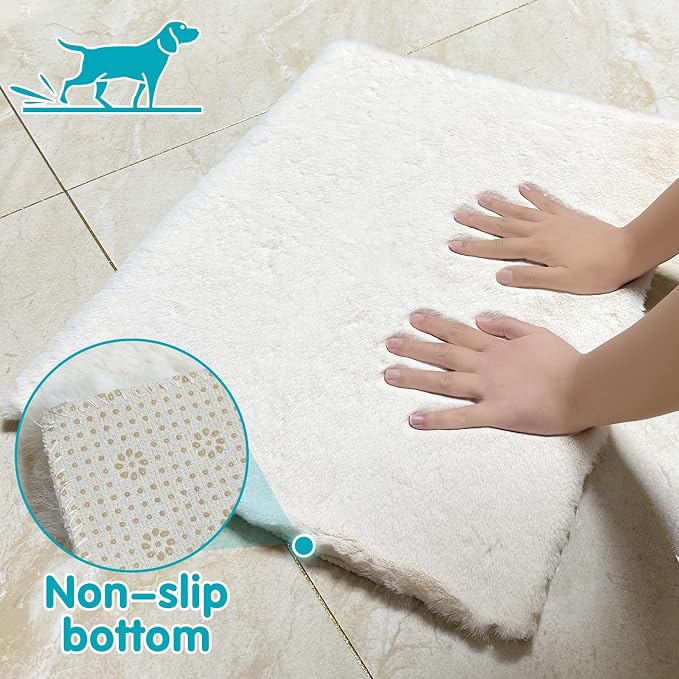 Dog Bed Mat Crate Pads for Dog Cages 24x17.7 Inch Washable Anti-Slip Dog Kennel Pad Soft Small Puppy Cage Cushion Liner, Beige