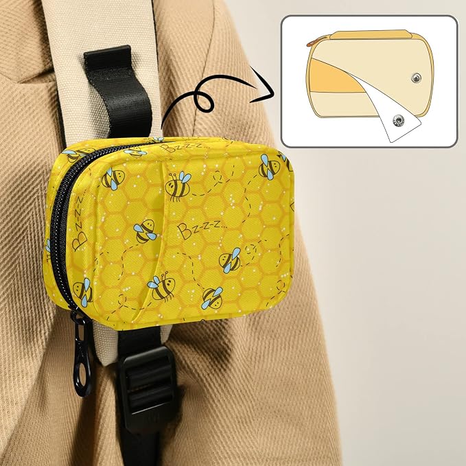 Pill Case 7 Day Pill Organizer Bees Honeycombs Travel Pill Case Portable Weekly Pill Box Bag Container Vitamin Supplement Holder with Zipper for Family Business