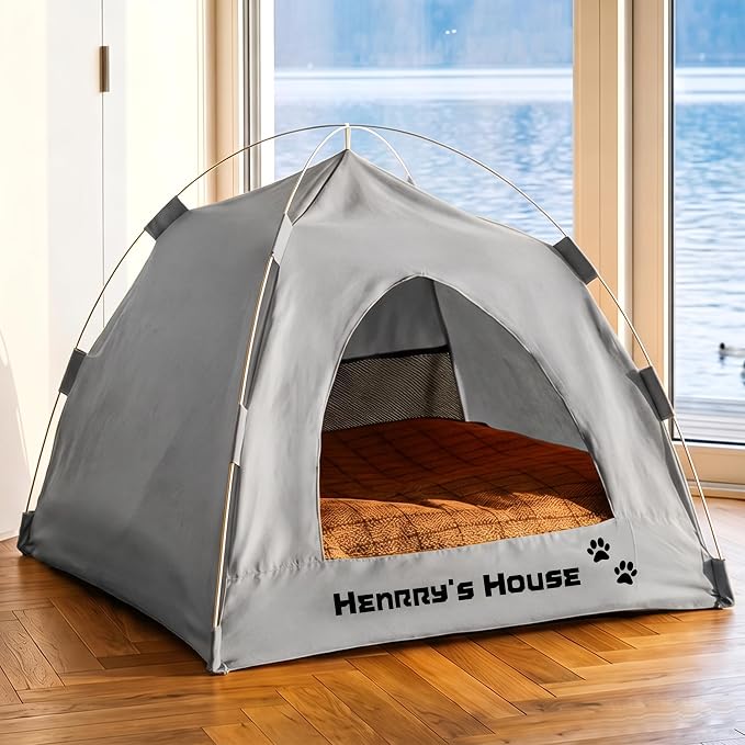 Personalized Dog Cat Pet Tent for Indoor with Name & Paw Print Multicolor (Pink)