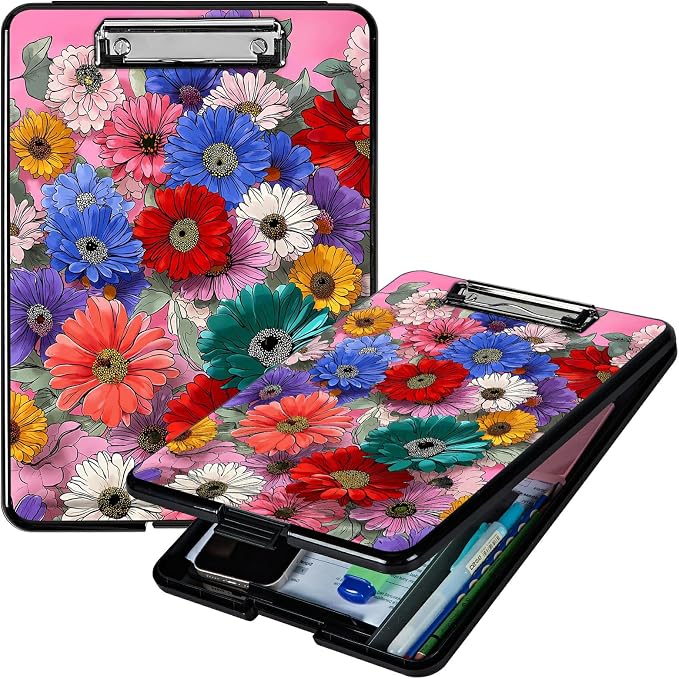 Heavy Duty Storage Clipboard, Slim Nursing Clipboard with Internal Pen Case, Portable File Organizer Case for A4 Letter Size Paper Office Medical Professionals, Wildflower Pink