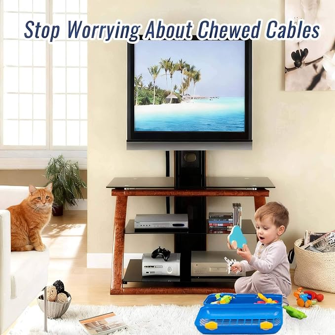 1/2" - 6.6 Ft Dog/Cat Cord Protector, Hook and Loop Cable Sleeve | Cable management sleeve; Reversible, flexible & cuttable; Split wire wrap for TV, USB, audio, computer and automotive; Black