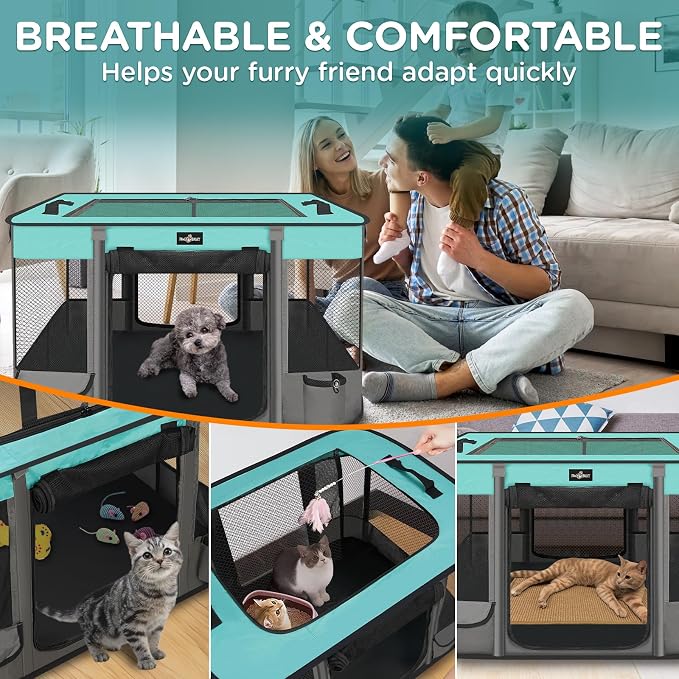 Paw Ballet Foldable Pet Kitten Playpen, Upgrade Waterproof Portable Dog Cat Playpen Kennel Tent for Small Cat Dog, Retractable Shade Cover, Indoor Outdoor Use for Small Pet.