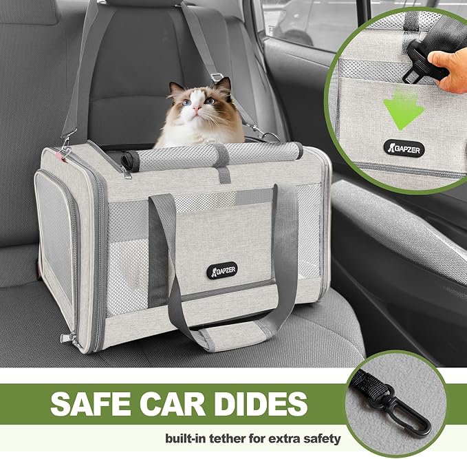 GAPZER Cat Carrier American Airline Approved 18x11x11,Top Opening Pet Cage | Mini Dog Foldable Soft Carrying Bag, Bichon Crate Kennel Breathable Case Hard Bottom, 4-Side-Ventilation See Through Mesh Bag