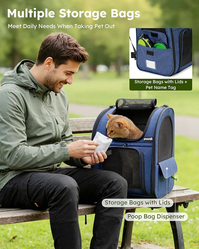 pecute Cat Carrier Backpack Expandable, Cat Backpack with Breathable Window | Durable Oxford Cloth, Lockable Zipper,Use for Pet Under 11 lbs to Travel