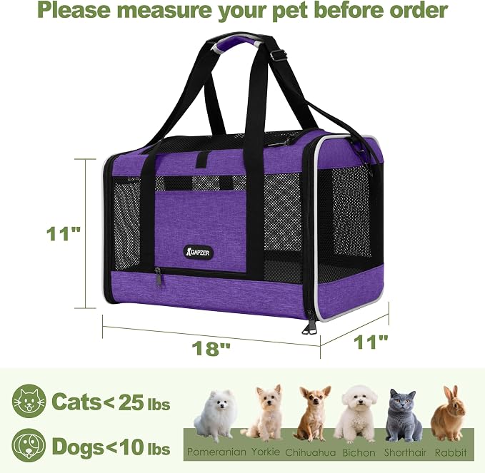 GAPZER Pet Carrier for Cat 18x11x11 Inch, Top Load Small Dog Car Ride Crate | 4-Sided-Ventilated Kitten Carry Purse, Soft Portable Pomeranian Cloth Kennel in Cabin, Kitty Taxi Bag FAA Complaint Car Seat