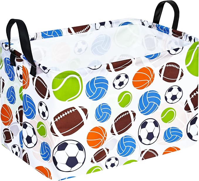 Football Storage Basket Empty, Waterproof Football Storage Bins Organizer, Foldable Closet Shelf Baskets with Handles for Home Office Dorm Closet Shelf