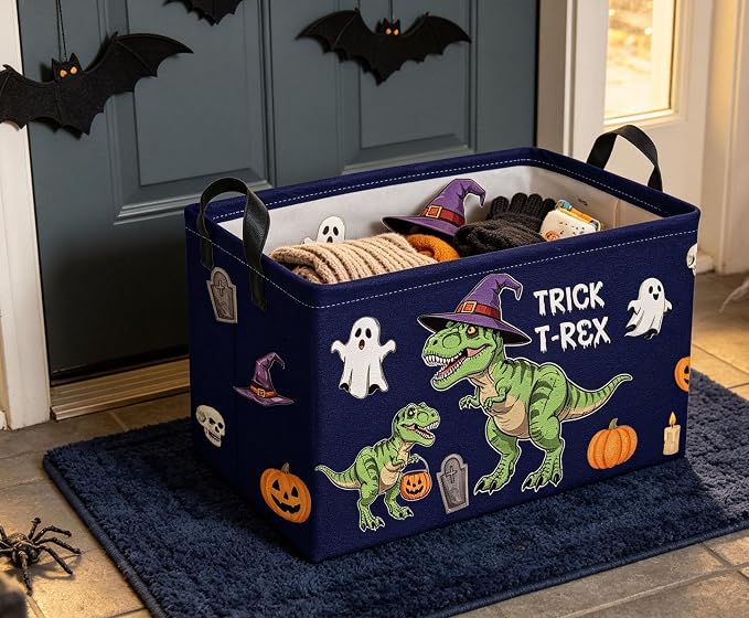 Rectangle Kids Baskets Halloween dinosaur Basket Cute Storage Bin Fish Box for Room Decor Gift Basket(Halloween dinosaur)