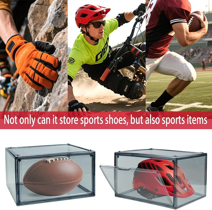 1 Pack Acrylic Grey Shoe Boxes for Flat,Loafer &Small Space, Fit Size 13 | Magnetic Side Door, Space-saving Clear Shoe Storage Boxes, Acrylic Display Case, Shoe Containers for Entryway & Sneaker