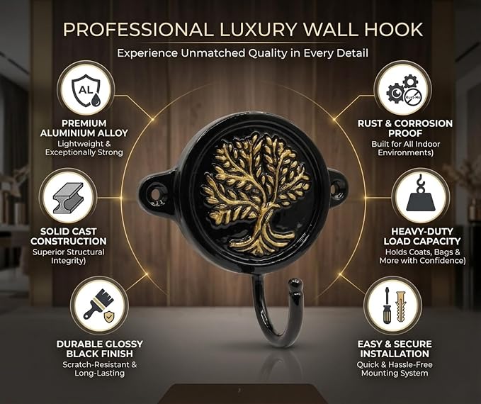 Aluminium Tree of Life Wall Hook for Entryway, Bathroom & Bedroom | Rustic Decorative Coat Hook Rack | Heavy Duty Wall Mounted Organizer for Keys, Towels, Bags, Hats & Home Décor