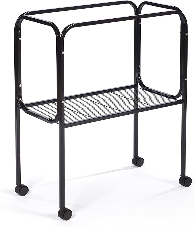Prevue Pet Products Bird Cage Stand with Shelf - Medium Metal Cage Stand with Rolling Wheels, Bird Stands for Inside, Mid‑Height Shelf for Cage Accessories, Toys, and Storage - Black