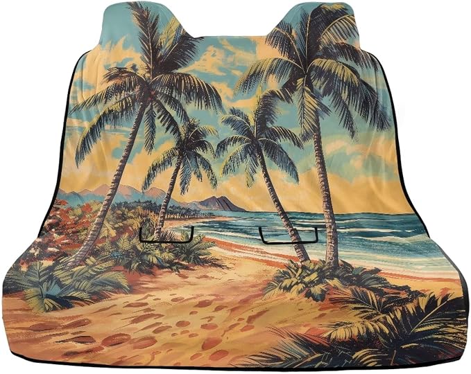 Renewold Rear Seat Towel Cover for Car Backseat Cover for Dogs in Car Back Bench Seat Towel Automotive Interior Accessories Coconut Tree Blanket Pads for Running Travel Workout Camping