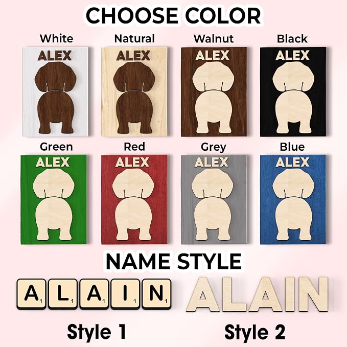 Personalized Dog Leash Holder, Custom Dog Butt Harness Wall Hanger Organizer with Name, Hooks for Leashes, Keys, Collars, Funny Leash Rack Wall Mount for Entryway, Gift for Pet Lovers, Home Décor