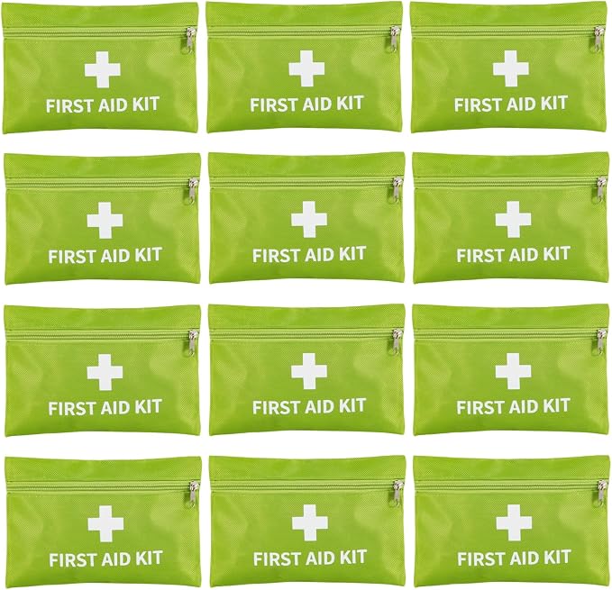 12 Pack Empty First Aid Kit Bag, Small First Aid Pouch Bulk, Water Resistant Travel Medical Organizer, Mini Emergency Supply Storage for Home, Car, Office, Camping, Outdoors (GREEN, 20X14cm, Bag Only)