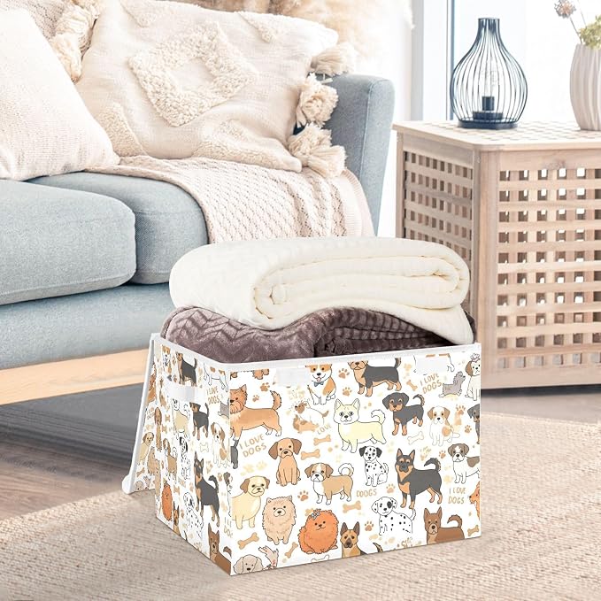 Cute Dog Fabric Storage Bins with Lids and Carrying Handle Foldable Storage Boxe