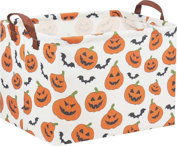 Rectangular Halloween Basket for Kids Pumpkin Basket Toy Storage Bin Organizer Box Room Decor for Halloween Parties(Halloween Pumpkin)