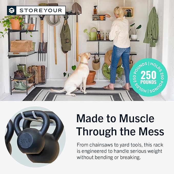 StoreYourBoard Garage Tool Organizer, 36 in, Holds 250 lb | Garden Tool Rack Wall Mount, Garden Tool Organizer, Shovel Wall Mount, Rubber Coated Hooks