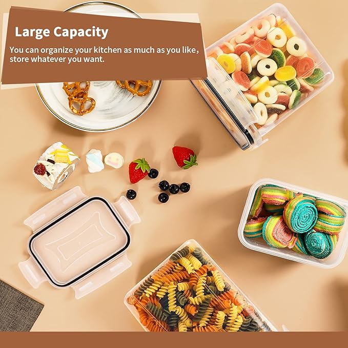 PRAKI Airtight Food Storage Containers Set, 16 Pcs BPA Free Plastic Dry Food Canisters for Kitchen Pantry Organization and Storage Ideal for Cereal, Flour & Sugar - Labels, Marker(Black) | Kitchen Storage Containers for Pantry Organizers and Storage - ...