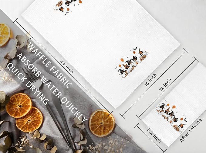 Jvpke Halloween Ghost Dachshund Pumpkin Dish Tea Towels for Kitchen Bathroom, Halloween Dachshund Decor Gifts for Women, 16x24 Inches