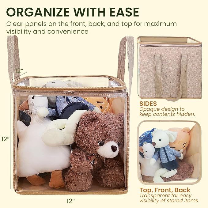 holay 2 Pack Clear Storage Cubes with Lids, 12 Inch Toy Organizer Bins | Transparent lid & sides; reinforced carry handles; folds flat; holds toys, clothes, books; fits cube shelves