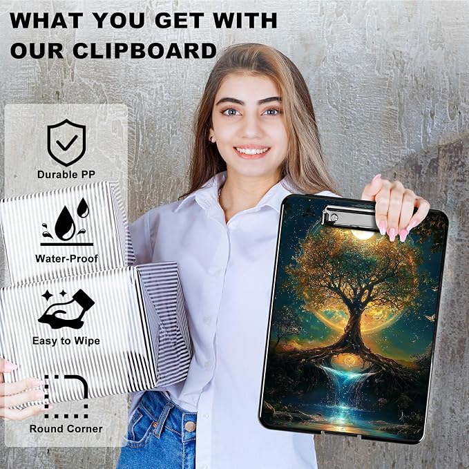 Heavy Duty Storage Clipboard, Slim Nursing Clipboard with Internal Pen Case, Portable File Organizer Case for A4 Letter Size Paper Office Medical Professionals, Moon Orange Tree