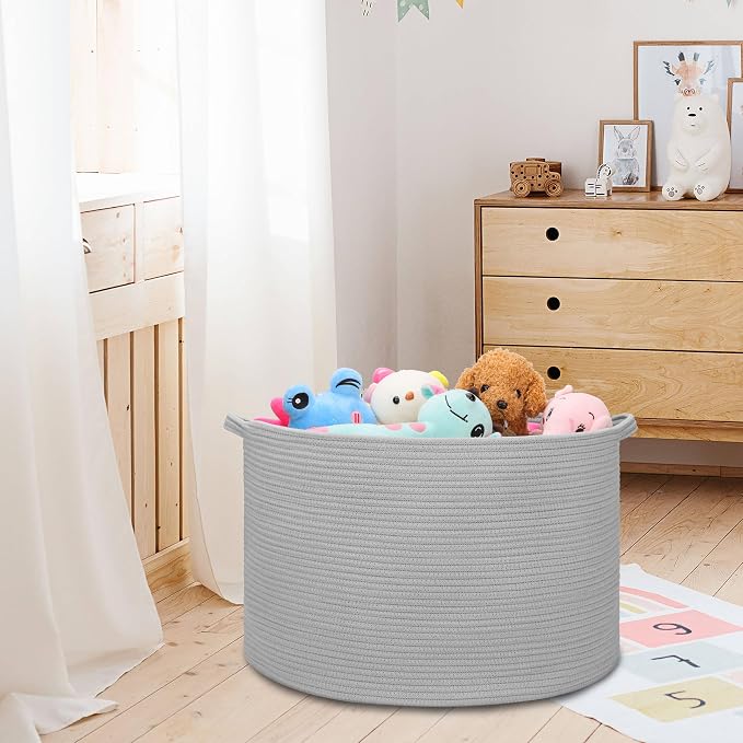 Cotton Rope Basket for Boys Kids, 87L Laundry Hamper, Light Gray