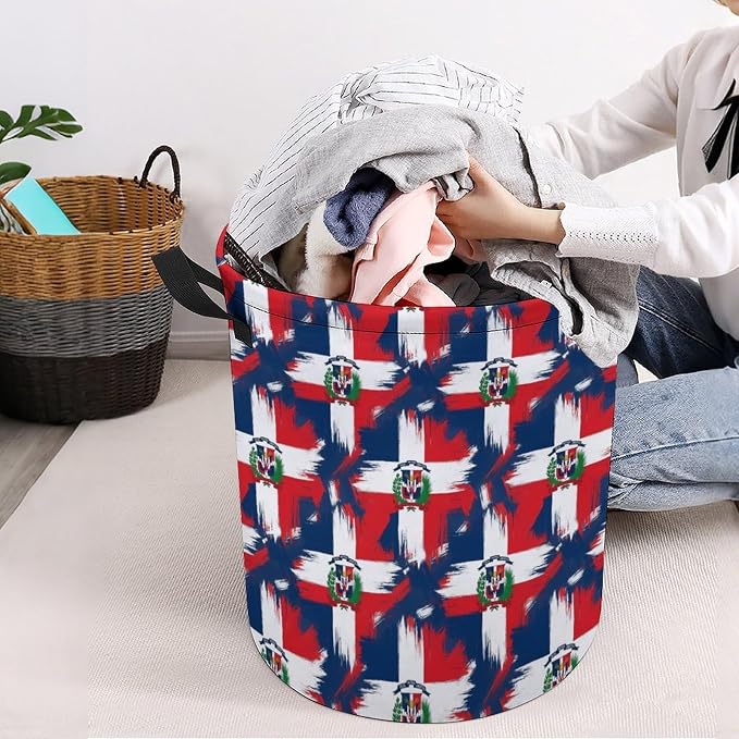 Portable Waterproof Hamper Dominican Republic Grunge Flag, Foldable Laundry Basket with Handles for Bedroom, Bathroom, and Clothes Storage