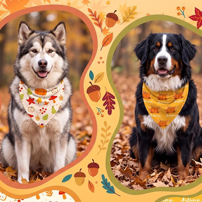Abbylike 50 Pcs Fall Dog Bandanas Bulk Autumn Leaf Pumpkin Acorn Mushroom
