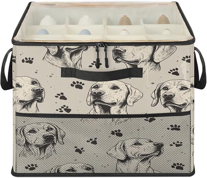TropicalLife Lovely Dog Shoe Organizer for Closet | Animal Paw Print Foldable Shoe Storage Organizer Box Bin with Adjustable Dividers and Clear Cover, Fits up to 16-32 Pairs