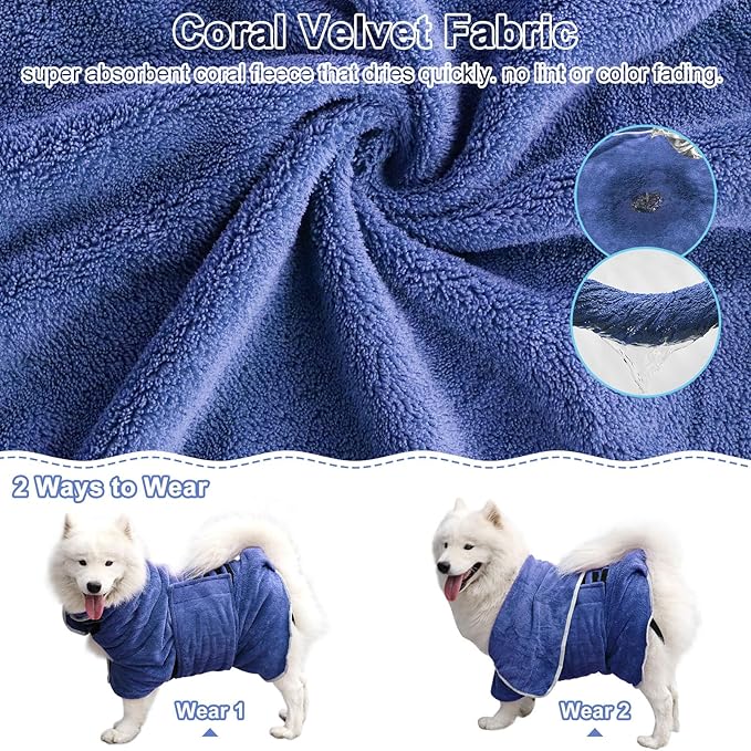 Dog Towel, Gimilife Dog Bathrobe Pet Grooming Towel Drying Coat Robes for After Bath Collection Absorbent Microfiber Bath Towels for Drying Dogs Small Medium Large