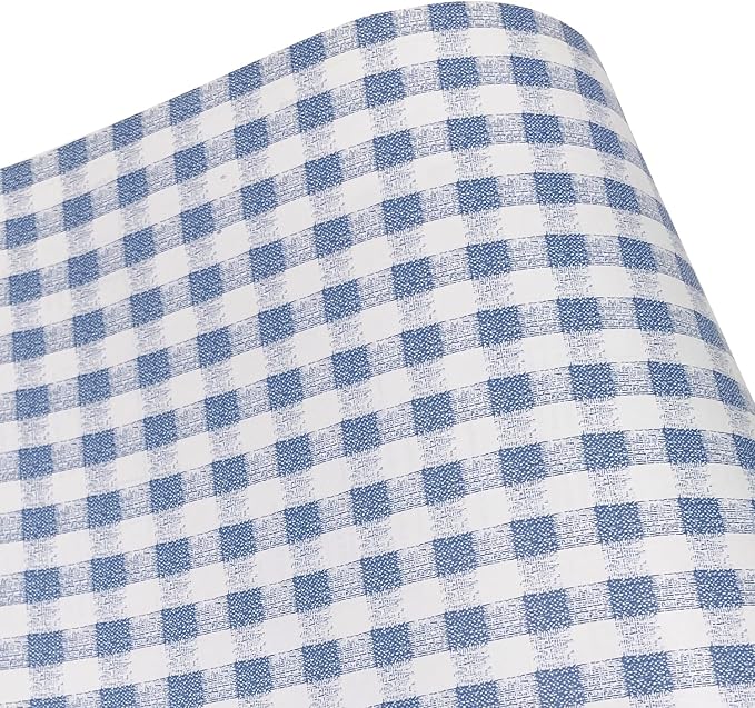 Mediterranean Style Furniture Paper Blue-White Gingham Countertop Door Sticker Shelf Liner 17.7inch by 9.8 Feet by LoveFaye