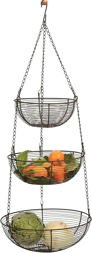 Woven Wire Hanging Basket - Bronze