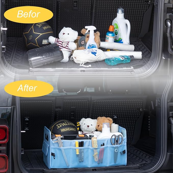Car Trunk Organizer, Collapsible Car Organizers and Storage Light Blue | Sturdy, Large Capacity, Clean Decor, Multi Compartment Container Box, Adjustable Car Accessories for SUV Sedan Truck