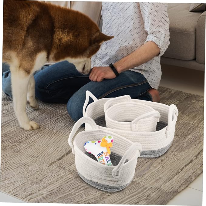Zerodeko 3pcs Woven Storage Basket for Dog Toys Stylish Pet Toy Organizer and Compact Design for Home and Boys and Girls Room for Housewarming and Showers