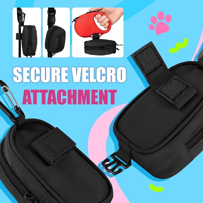 Dog Poop Bag Holder, Hands Free Cute Dog Poop Bag Dispenser for Leash with Big Opening Pet Waste Bag Holder Zippered Pouch with Carabiner Hook Waterproof Pet Poop Bag Holder Black