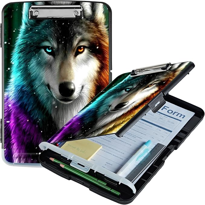 A4 Clipboard with Storage Pen Holder, Clipboards Organizer Nursing Clipboard Foldable File Folder Plastic Clipboard Folio Clip Board for Office Work Classroom Doctor, Grey Hatch